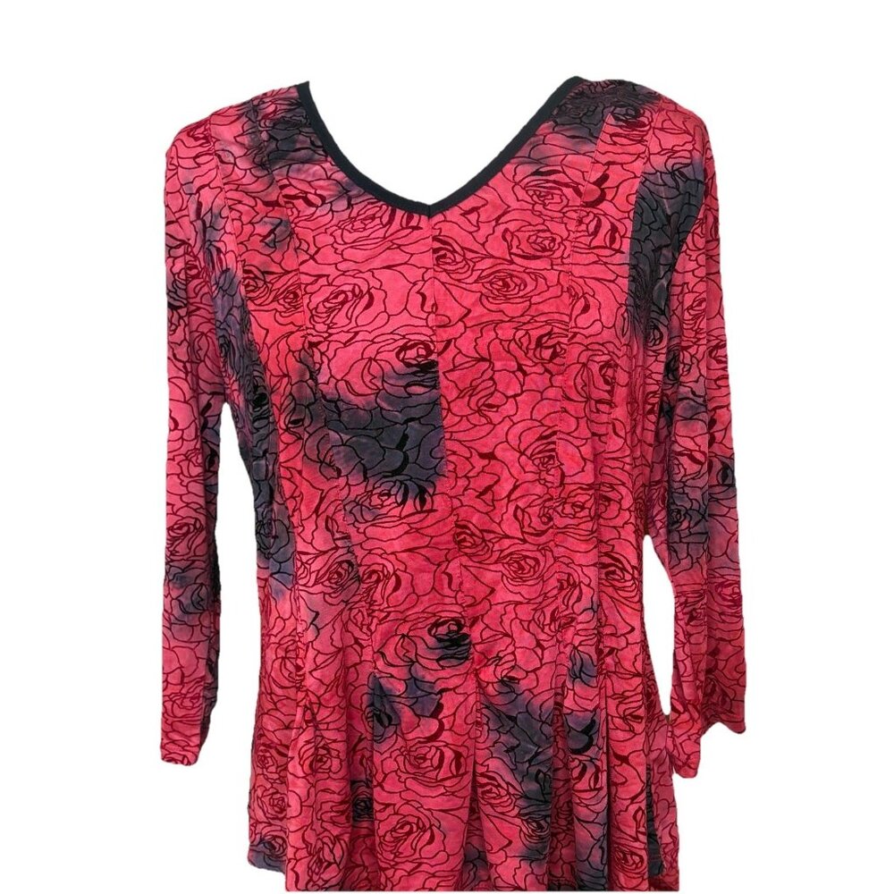 Sienna Grace Womens Burnout Floral Top Sz 12-14 Stretchy Comfy Work Lounge Vneck